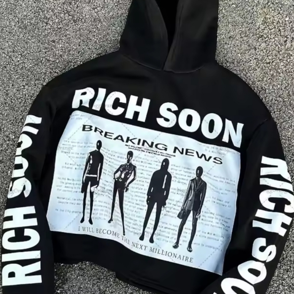 Black Graphic Hoodie with White Text
